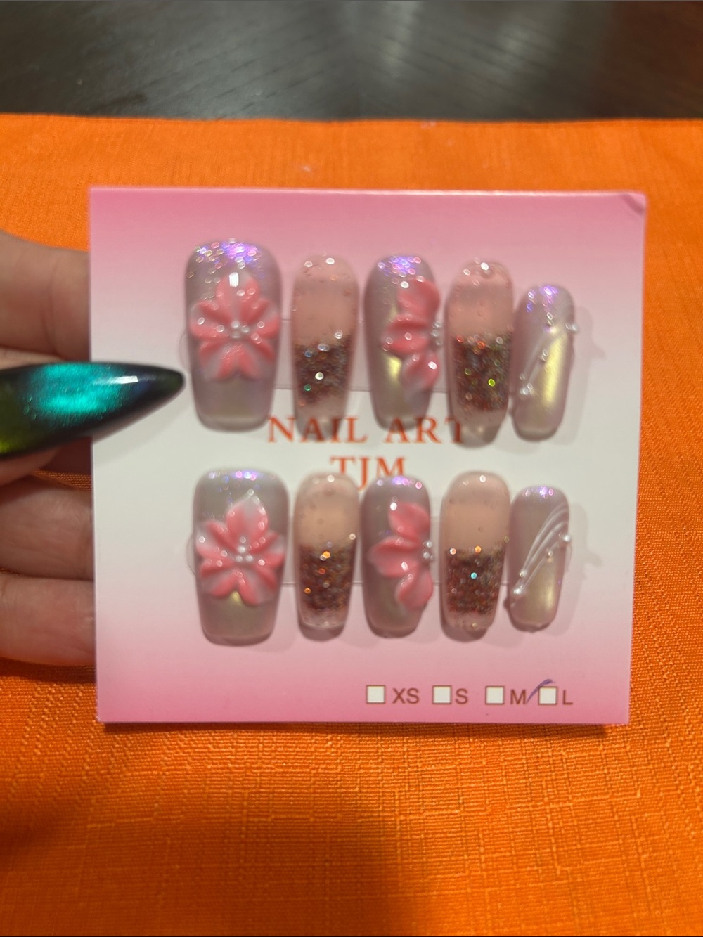 Waternails - Press Pink Floral Press-On Nail Set -L